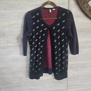 Moth Anthropologie Double Layer Cardigan Women's SZ S Fox Sweater